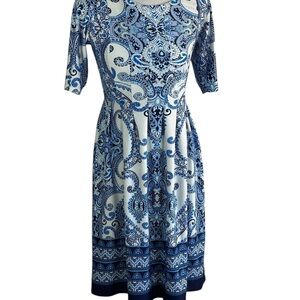 Shelby & Palmer Blue Paisley Cottagecore Fit & Flare Dress Women’s Small